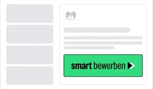 Ein Stelleninserat für "Java Software Engineer*". Der smart-bewerben-Button befindet sich am rechten Rand über einer Box mit den wichtigsten Infos.