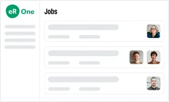 Schematische Darstellung von eRecruiter One mit Listenansicht von Jobs und Bewerberprofilbildern.