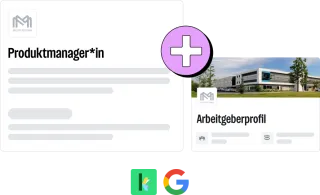 Schematische Darstellung des "Stelleninserat Standard" mit integriertem Arbeitgeberprofil - Ausspielung auf den Plattformen karriere.at & Google